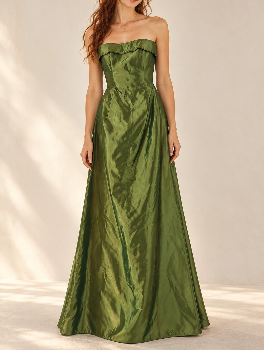 Vintage Gunne Sax Jessica McClintock Shimmer Moss Green Strapless Maxi Gown 11